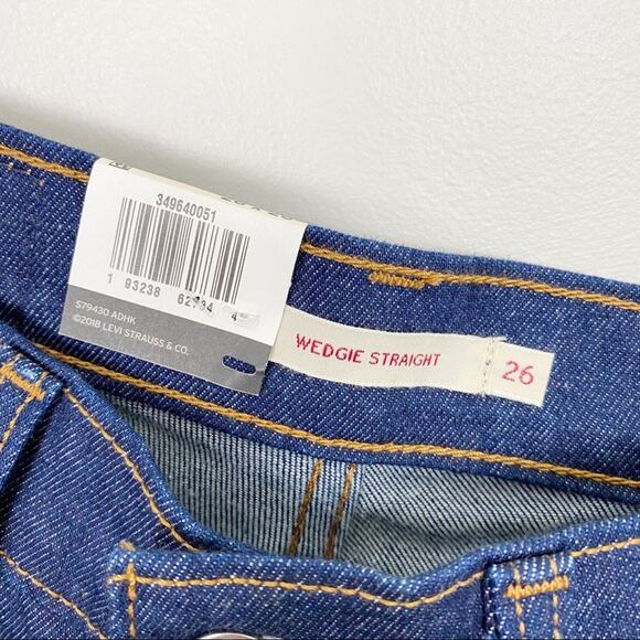 Levi's Wedgie Straight Jeans 26 New NWT Fringe Dark Denim Western High Rise - Picture 4 of 6